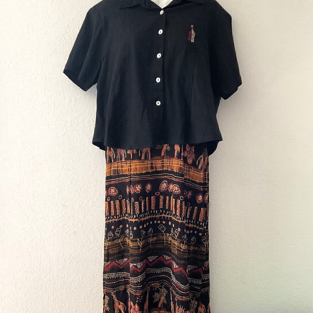 Vintage 1990s Premier International Safari 2 Piece Maxi Dress Set. Ladies’ Plus